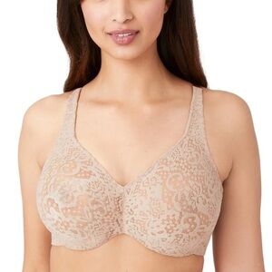 Wacoal 65547 34DDD Nude Halo Lace Full Figure Underwire Bra Toast Beige